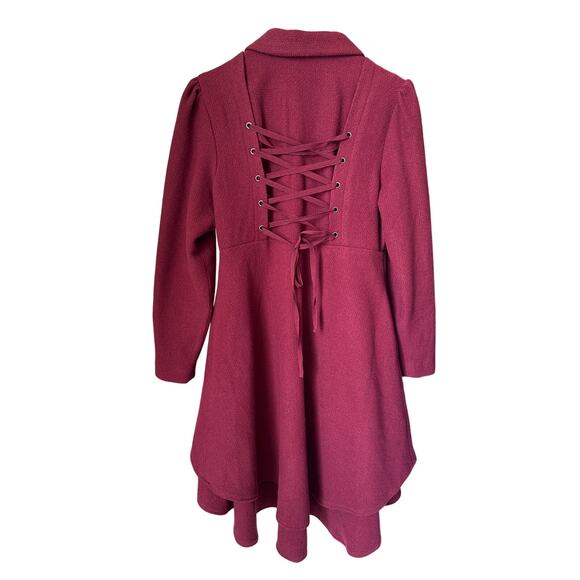 NWT Hot Topic Burgundy Hi-Lo Ruffled zippeder Coat junior XL - Picture 7 of 13